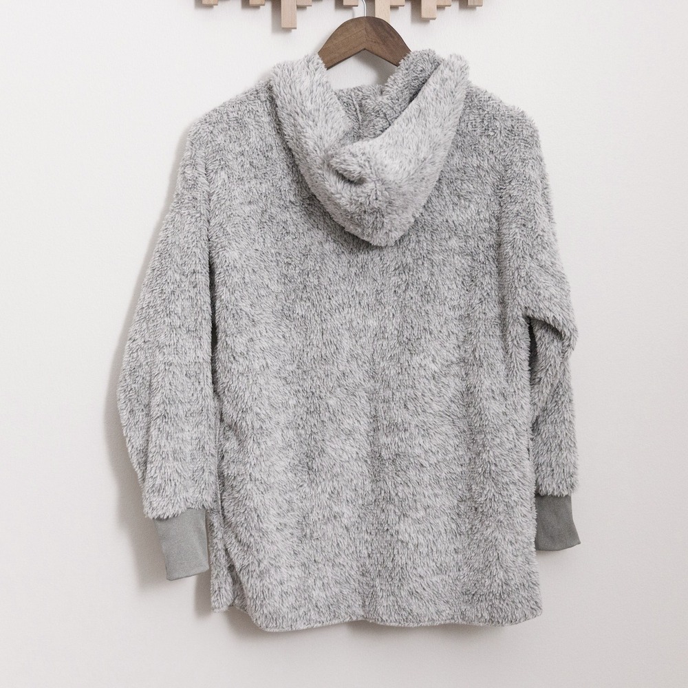 Almost Famous Womens Grey Fuzzy Hooded Open Front Cardigan Sweater Size S - Picture 4 of 8